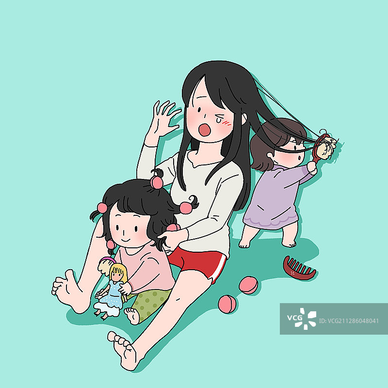 母女家庭生活插画图片素材