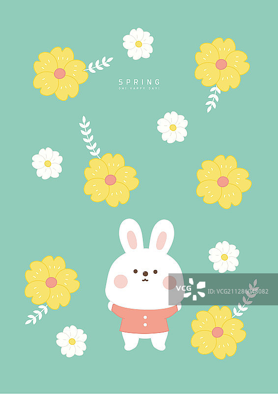 角色、动物、可爱、春天、兔子、花朵图片素材