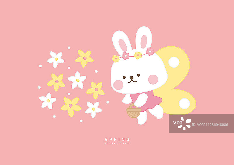 角色、动物、可爱、春天、兔子、花朵图片素材