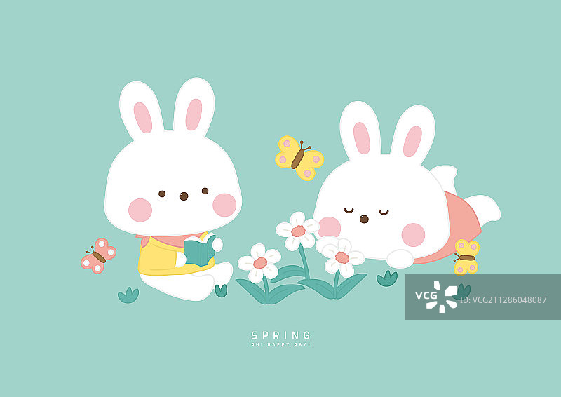 角色、动物、可爱、春天、兔子、花朵图片素材