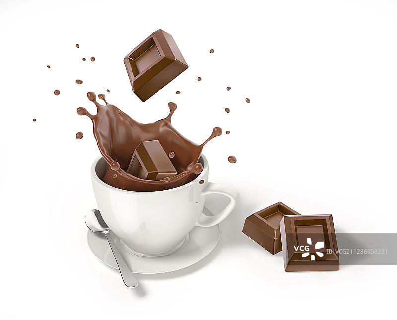 巧克力块溅入杯中，插图图片素材