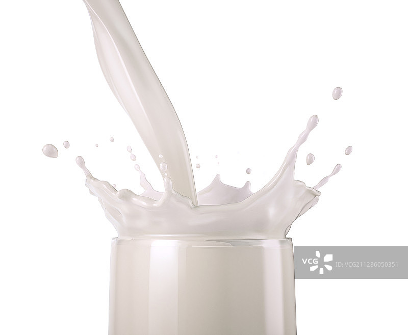 牛奶倒入玻璃杯中，带有飞溅效果，插图图片素材