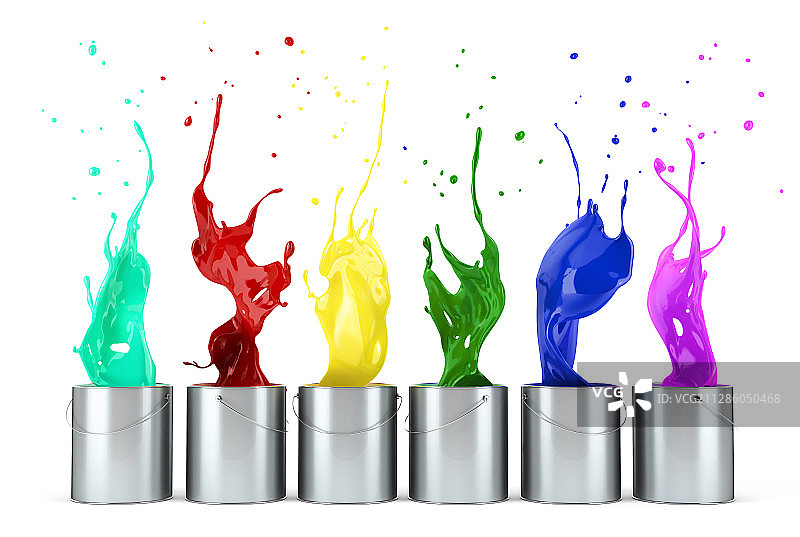 颜料罐中溅出的彩色颜料插画图片素材