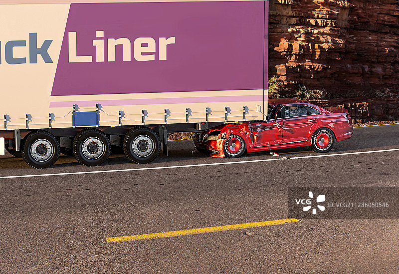 卡车下的撞毁汽车插图图片素材