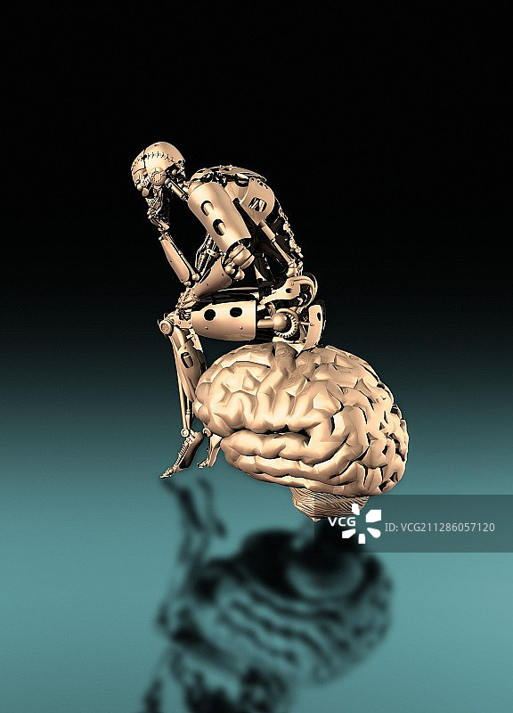 大脑上的机器人插画图片素材
