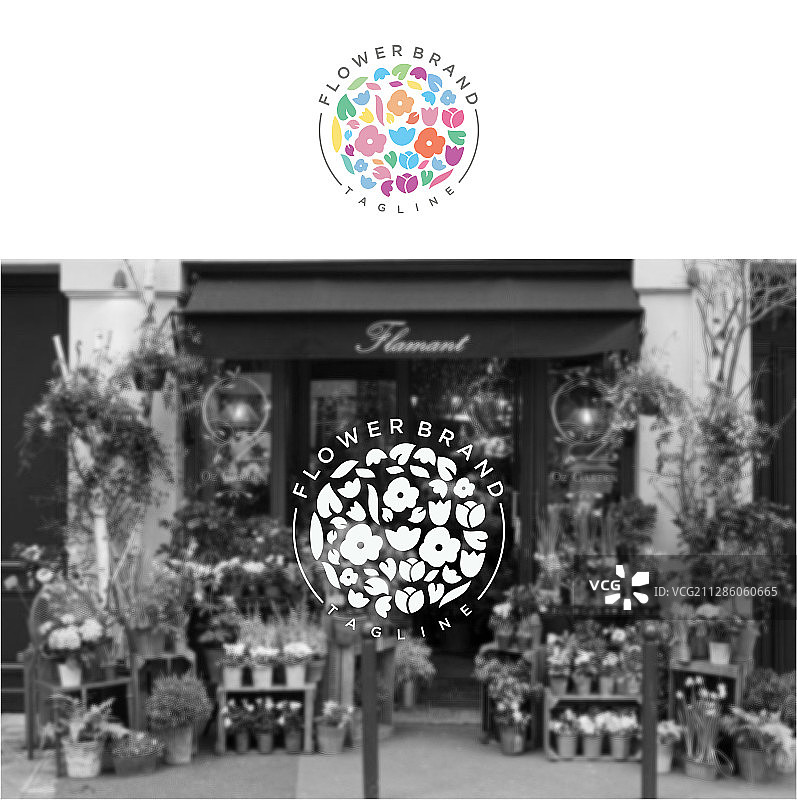 花店彩色圆形花朵标志图片素材
