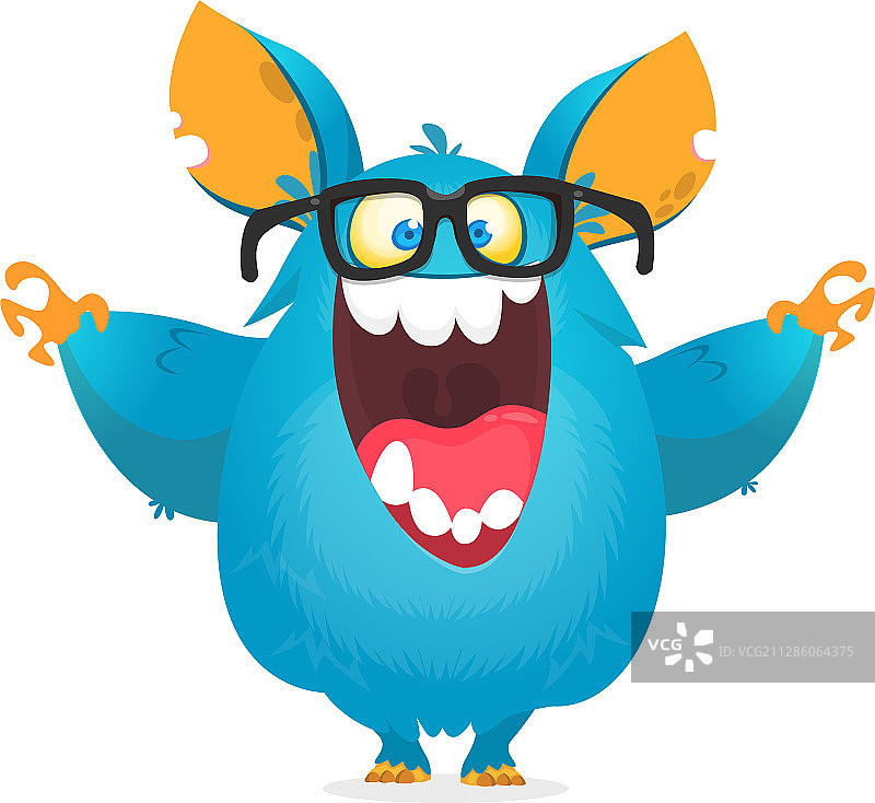 快乐可爱的戴眼镜卡通怪物图片素材