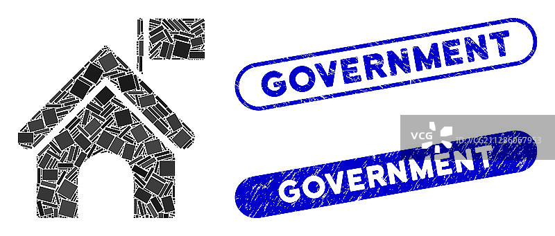 带旗帜的政府建筑矩形拼贴图片素材