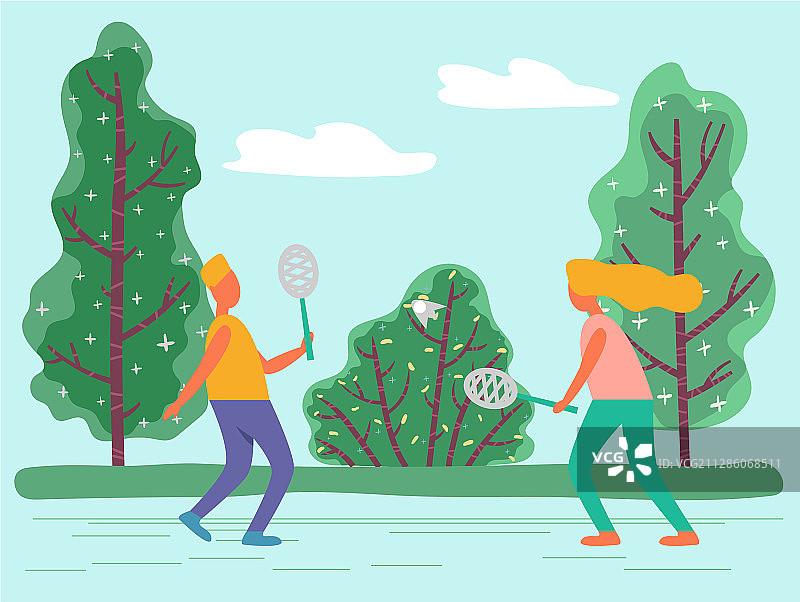 女孩和男人在户外打羽毛球图片素材