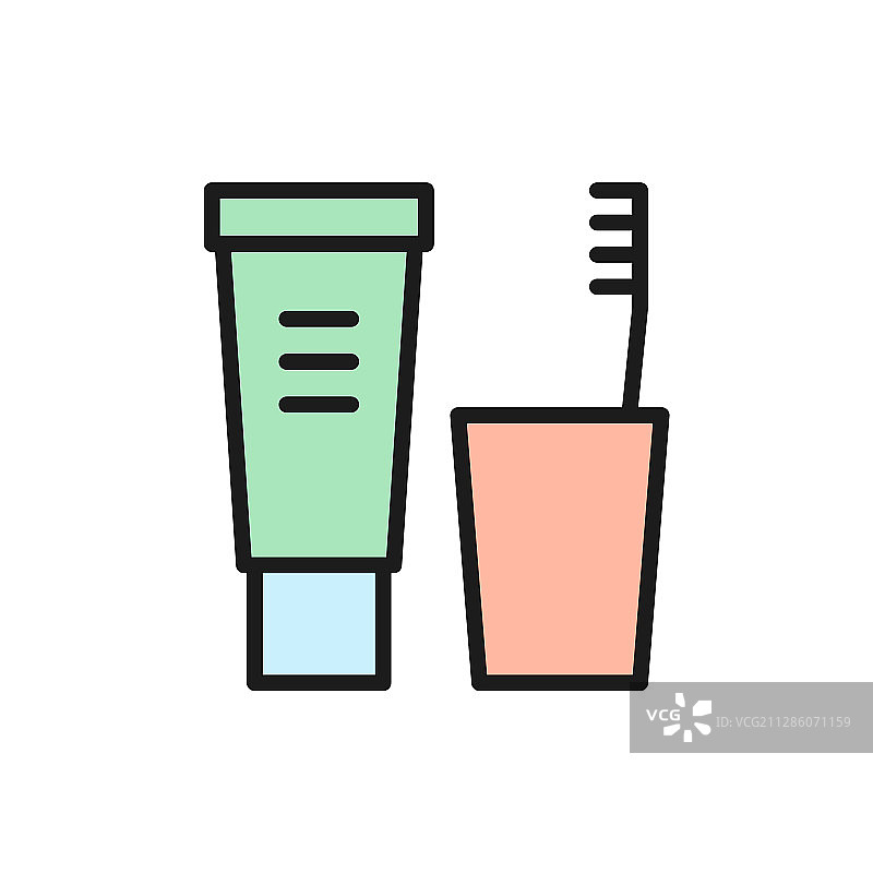 牙膏和牙刷牙齿卫生扁平颜色图片素材