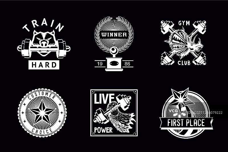 健身俱乐部会徽运动标志复古套装图片素材
