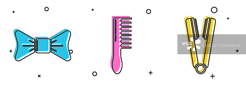 美发梳卷发棒领结套装图片素材