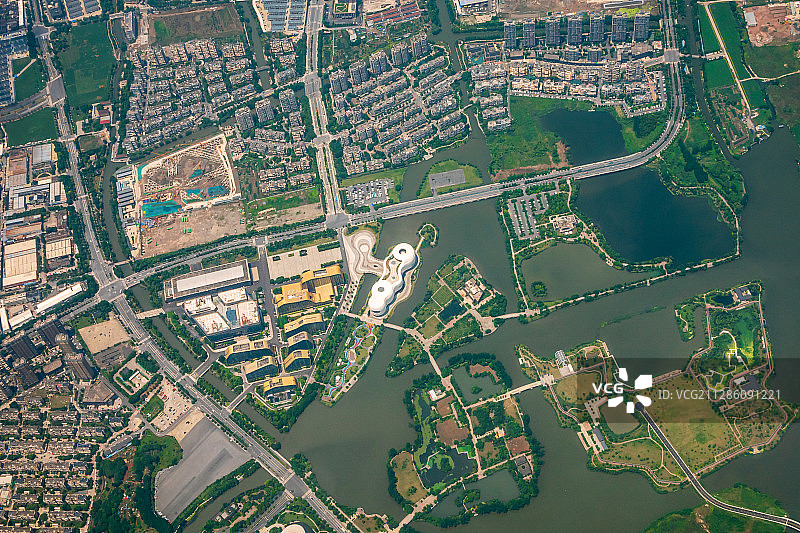 杭州中国动漫博物馆和白马湖航拍图片素材