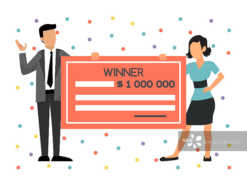 彩票中奖者手持巨额支票，夫妇中奖图片素材