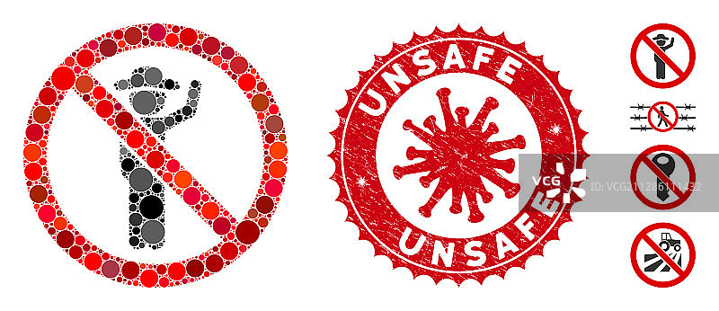 带有冠状病毒的禁止搭便车拼贴图标图片素材