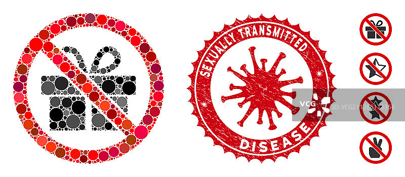 禁止赠送礼品拼贴图标与冠状病毒纹理图片素材