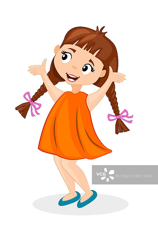 快乐可爱的卡通小女孩，梳着小辫子图片素材
