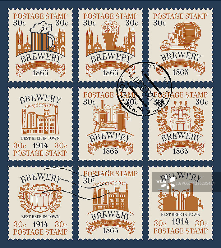 啤酒和啤酒厂主题邮票图片素材