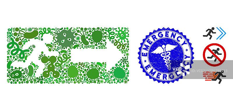 病毒马赛克紧急出口与诊所图标图片素材