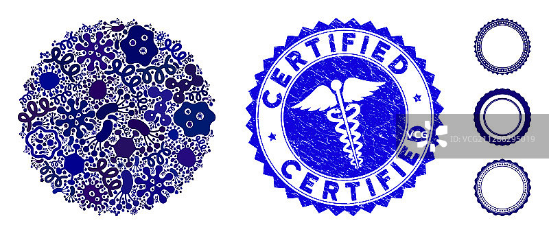 病毒马赛克填充玫瑰花饰印章图标图片素材