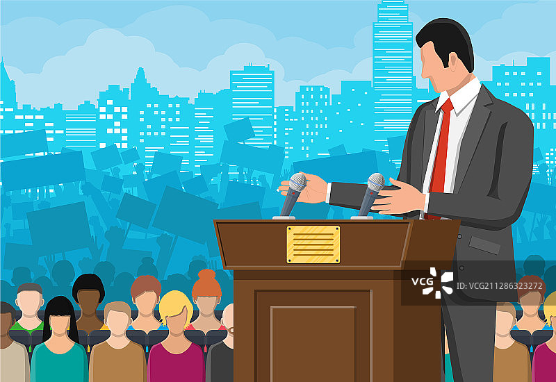 带有麦克风的棕色木制讲台图片素材