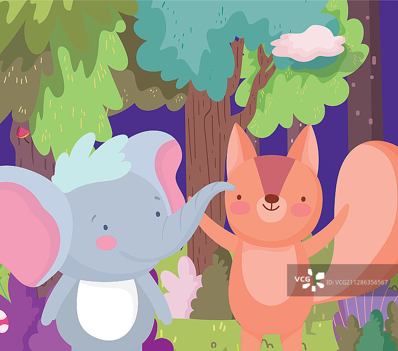 小象和松鼠卡通形象图片素材