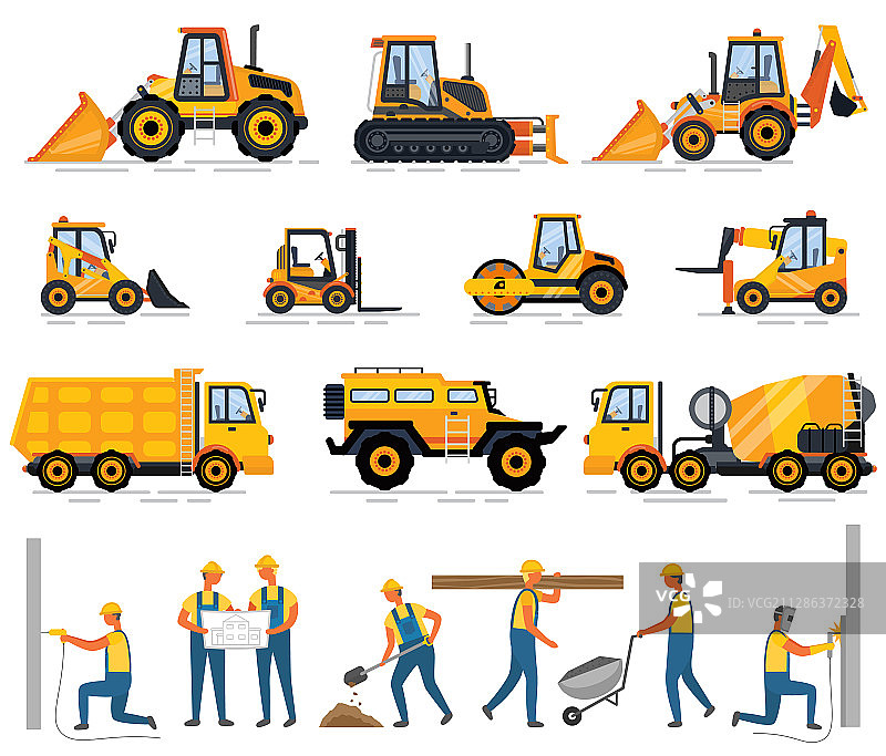 机器和工人建筑设备套装图片素材