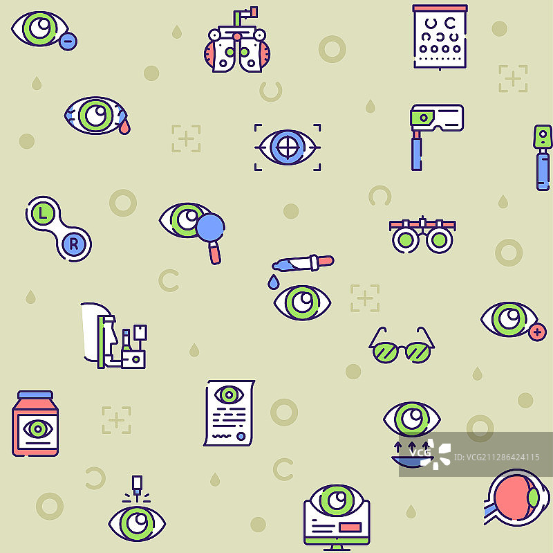 眼科彩色线性图标集图片素材