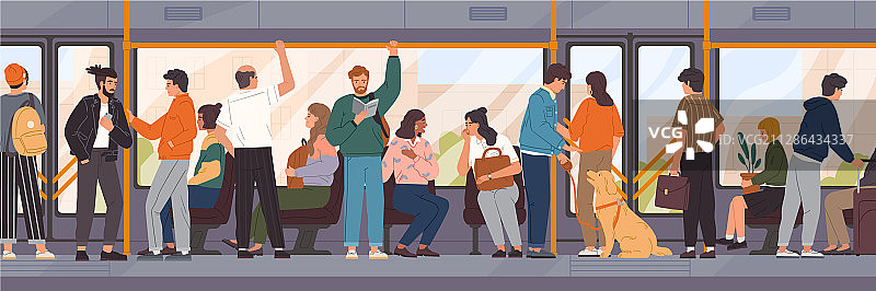 乘坐公共交通工具的卡通人物图片素材