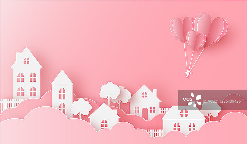 爱心气球小屋景观图片素材