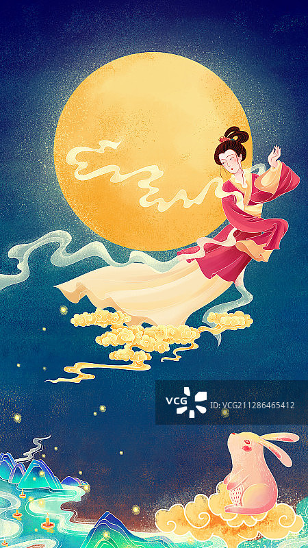 嫦娥奔月插画图片素材