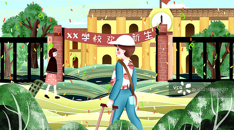 新学期新生开学插画图片素材