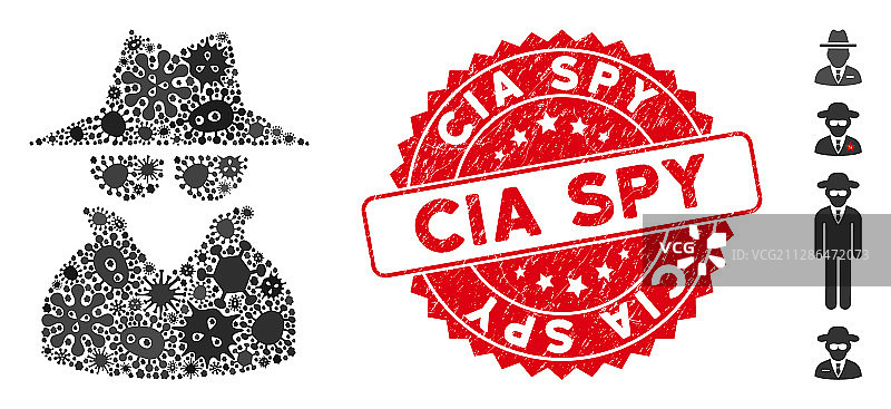 疫情拼贴间谍图标，带圆形中情局标志图片素材