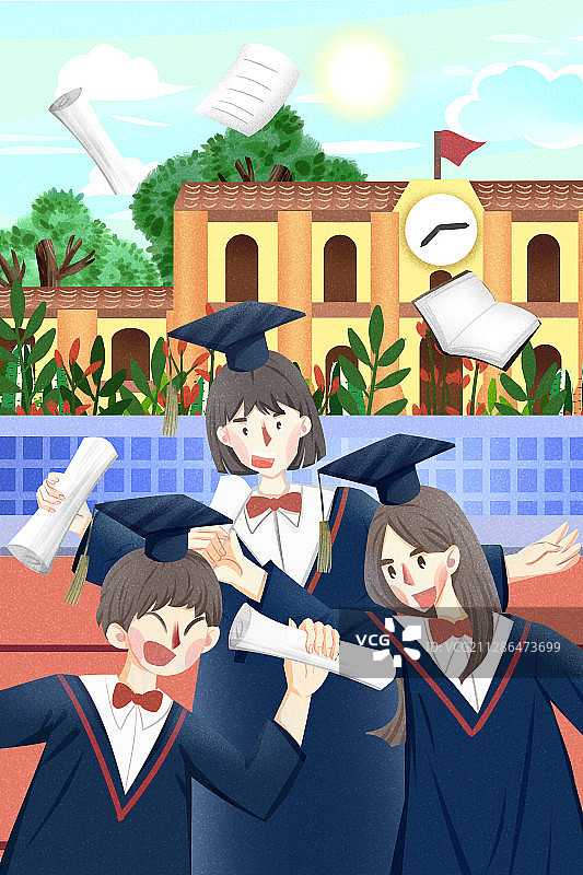 大学毕业拍毕业照插画图片素材