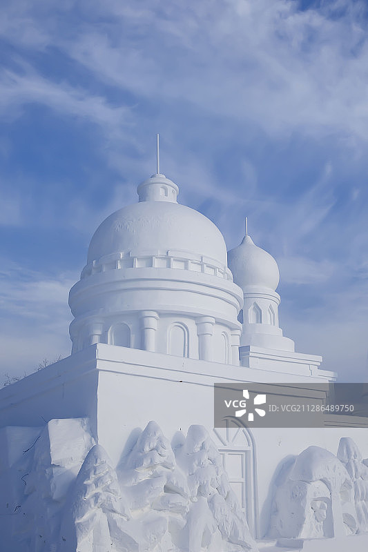 哈尔滨太阳岛“雪博会”的雪塑城堡倍显寂寞图片素材