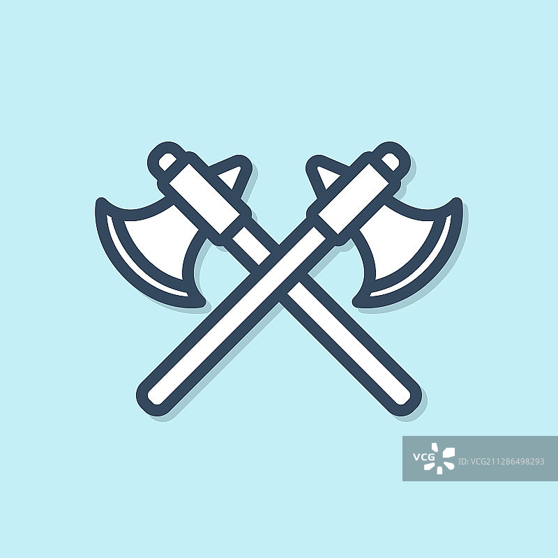 蓝色线条中世纪交叉斧头图标图片素材