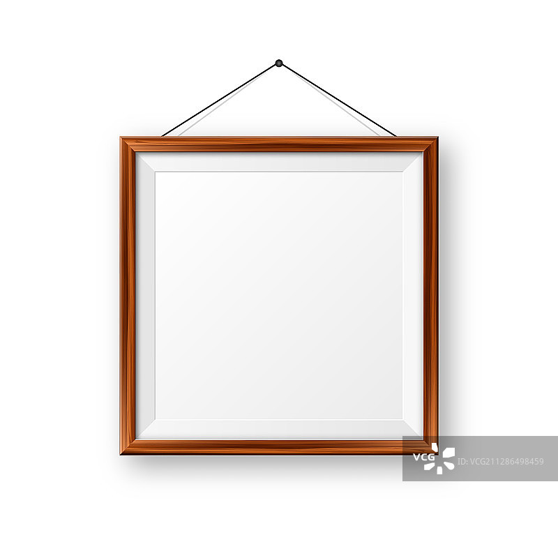 逼真的挂墙空白木制画框图片素材
