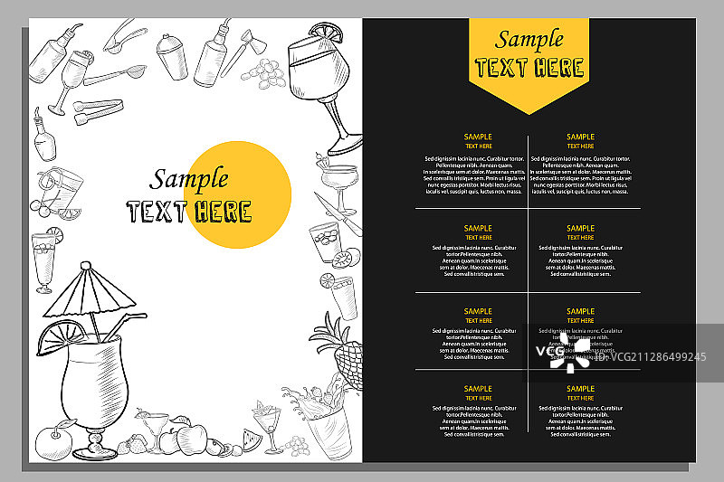 不同类型鸡尾酒菜单模板图片素材