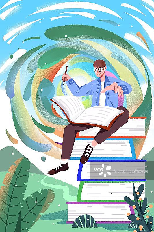 卡通手绘男孩写字高考读书插画图片素材