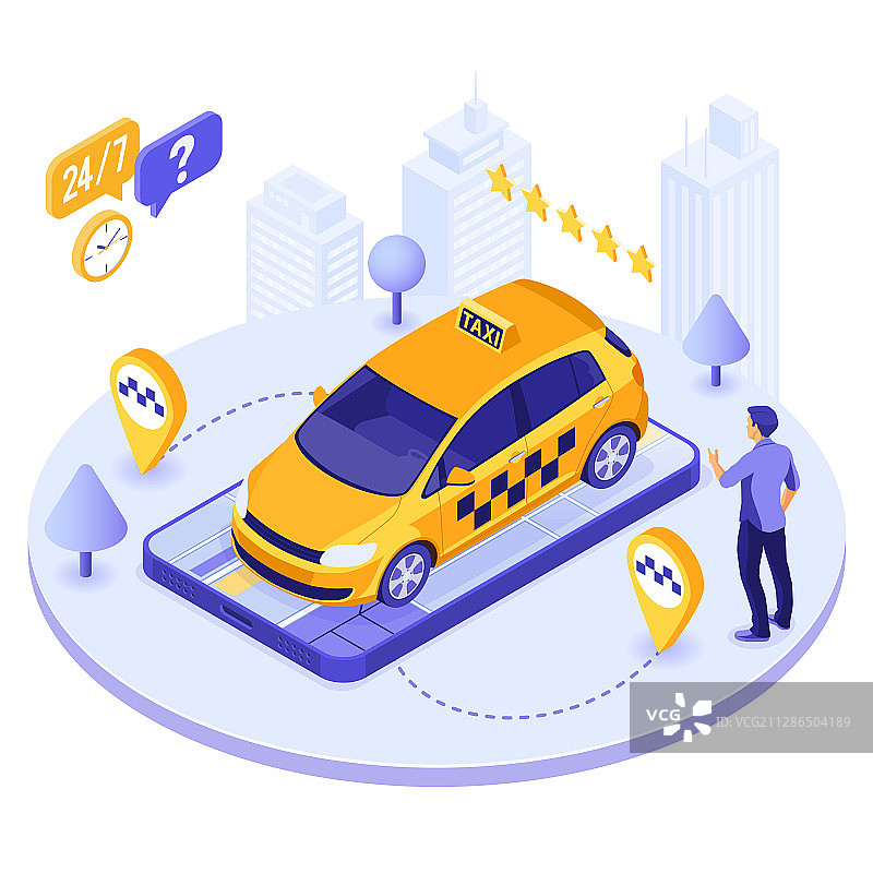 在线出租车2.5D概念图片素材