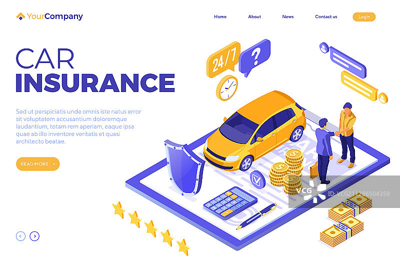 汽车保险2.5D概念图片素材