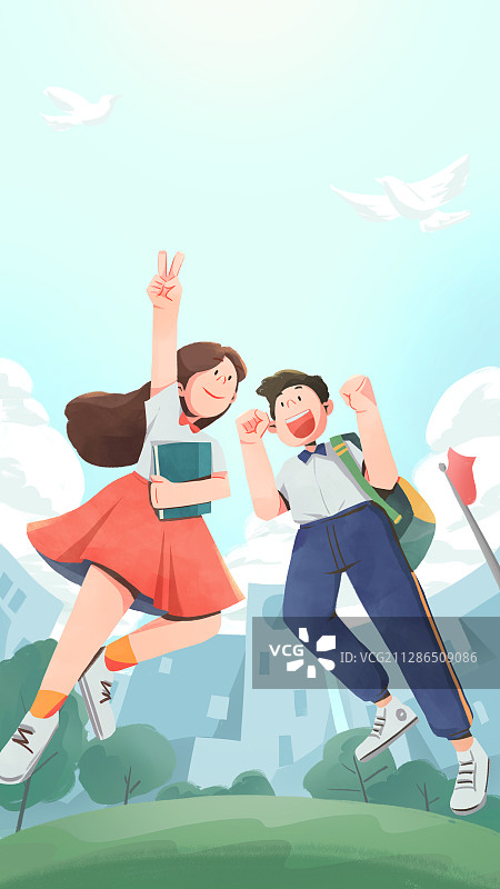 学生高考加油欢呼毕业季开学季竖版海报宣传壁纸图片素材