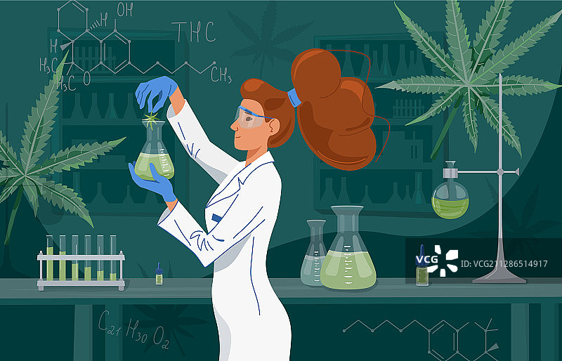 戴丁腈手套、穿实验服的女科学家图片素材