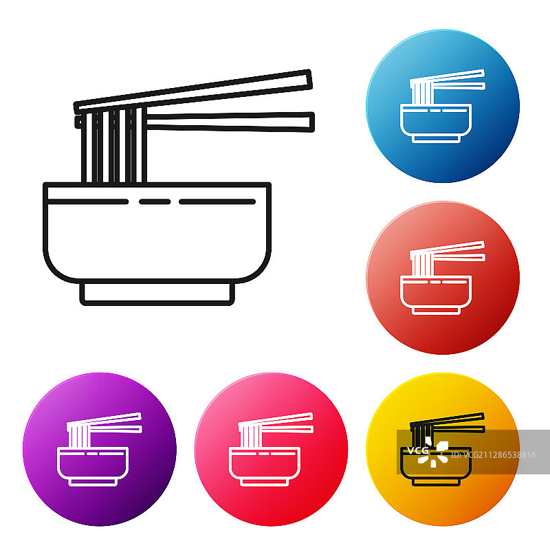 黑色线条亚洲面条，碗和筷子图片素材