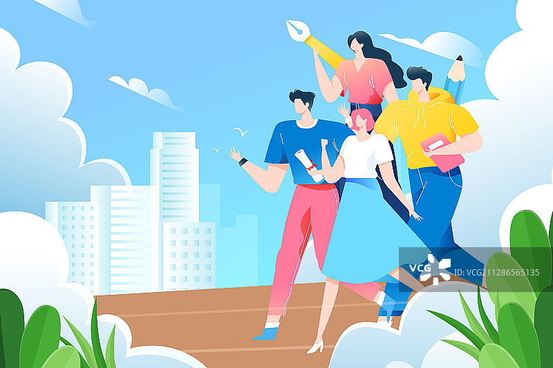 毕业旅行出游在线教育学习高考中考学生旅游背景渐变矢量插画图片素材