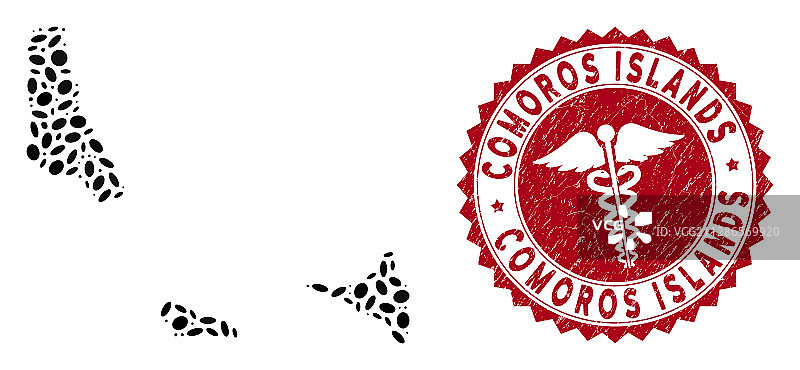 科摩罗群岛地图拼贴与划痕医生图片素材