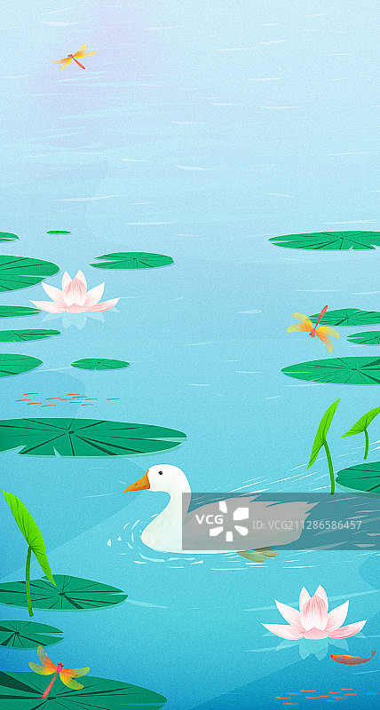 二十四节气大暑荷塘风景插画图片素材