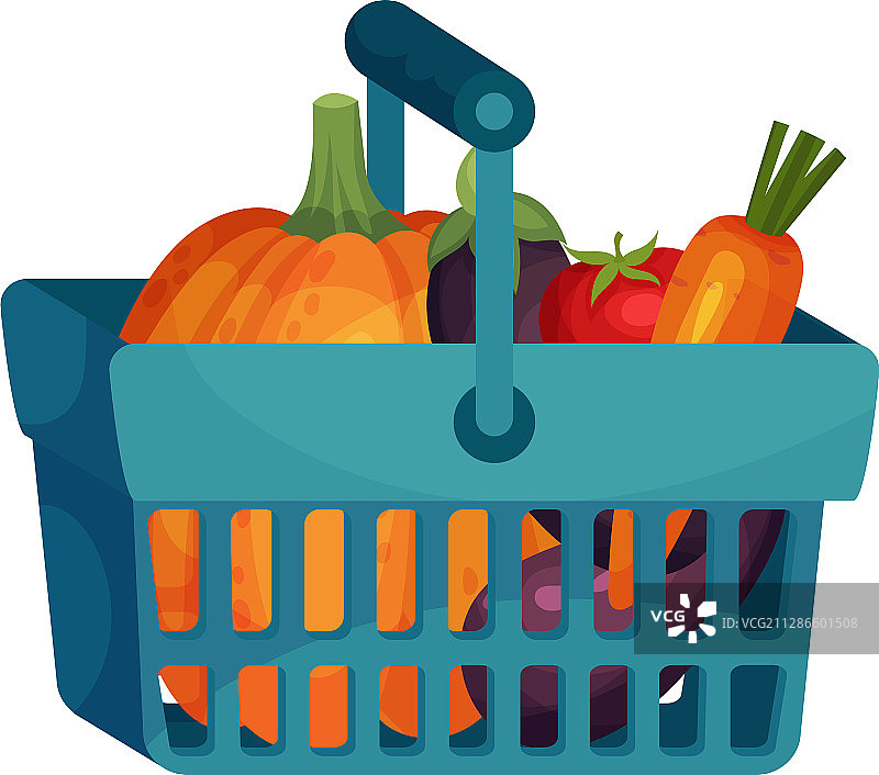 装在塑料篮子里的蔬菜，已隔离图片素材
