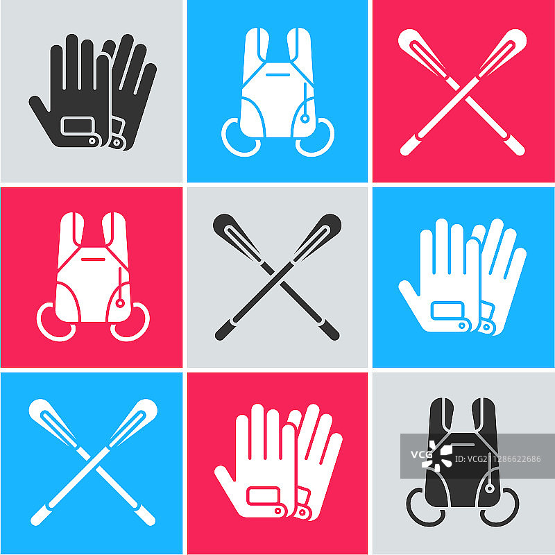 一组手套、降落伞和交叉桨图标图片素材