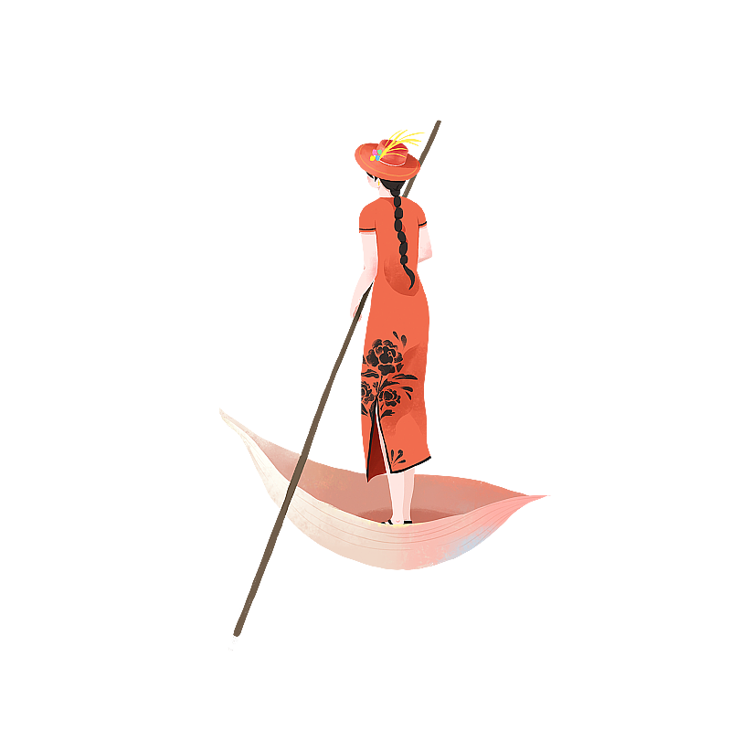 撑船的女孩图片素材